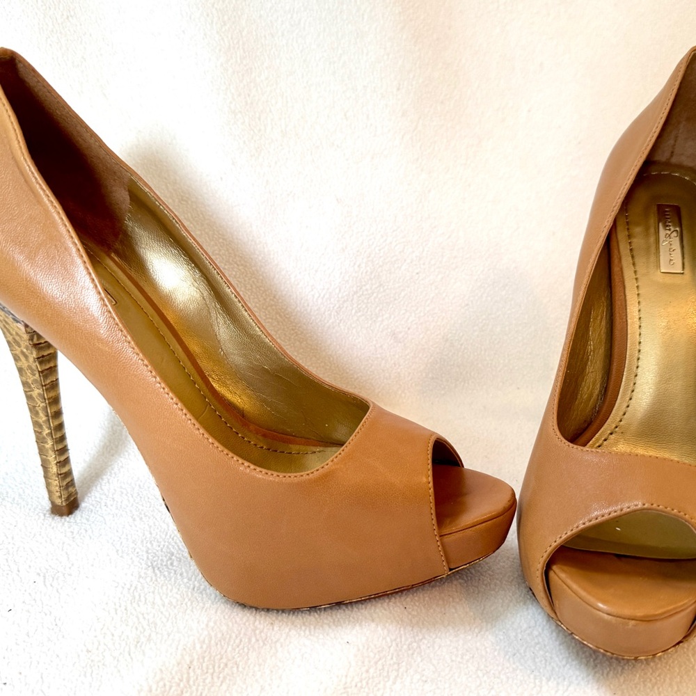 Report Signature Tan Peep-Toe Heels